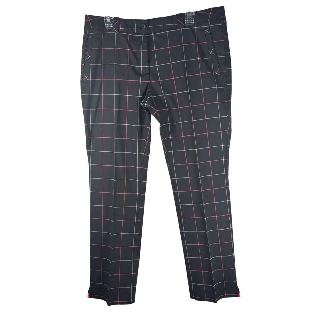 Nike Golf Tour Performance Dri-FIT Navy Pink Plaid Pants Womens 14 Windowpane